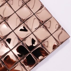Mosaikfliesen aus Edelstahl – Roségold, Quadrate, 3D-Struktur, für Wände