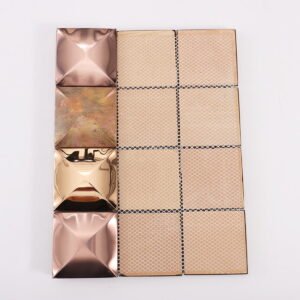 3D-metallmosaik i roséguld av rostfritt stål och koppar för köksstänkskydd