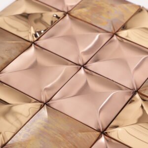 3D-metallmosaik i roséguld av rostfritt stål och koppar för köksstänkskydd