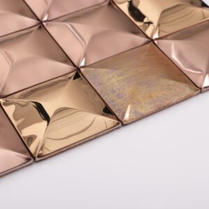 3D-metallmosaik i roséguld av rostfritt stål och koppar för köksstänkskydd