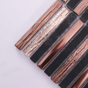 Piastrelle a mosaico in vetro e marmo – oro rosa / nero / dorato, lineare