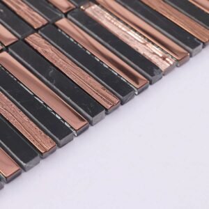 Piastrelle a mosaico in vetro e marmo – oro rosa / nero / dorato, lineare