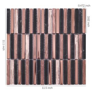 Piastrelle a mosaico in vetro e marmo – oro rosa / nero / dorato, lineare