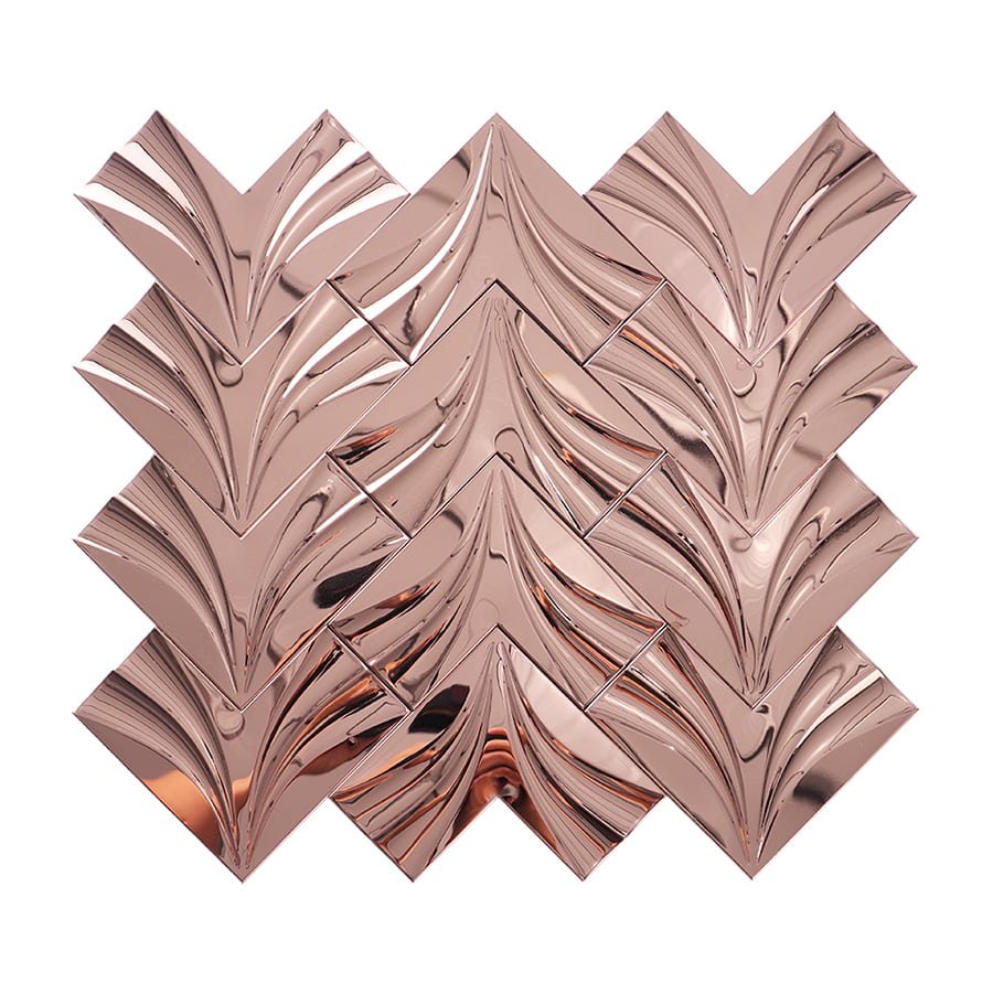 Mosaico de acero inoxidable – oro rosa, chevron, 3D, efecto espejo — BJ-4BEE80EC0E22
