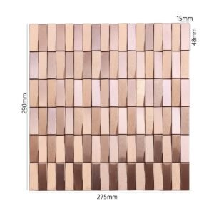 Metallmosaikfliesen – Roségold, Streifen, Wellenmuster, 3D-Struktur