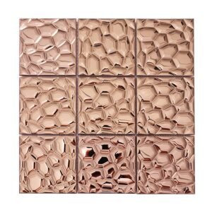 Rose gold stainless steel square mosaic sheet with textured surface