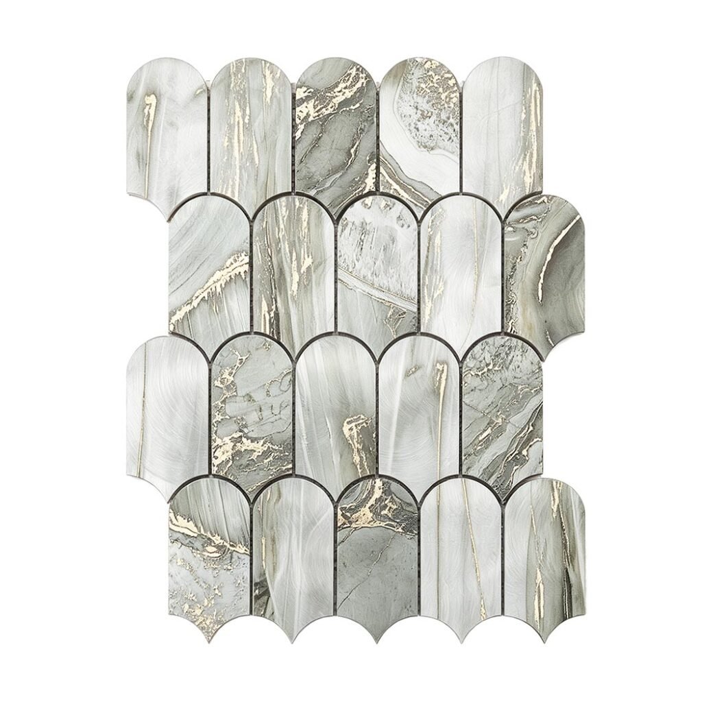 Aluminiummosaik i salviagrönt med fjällmönster