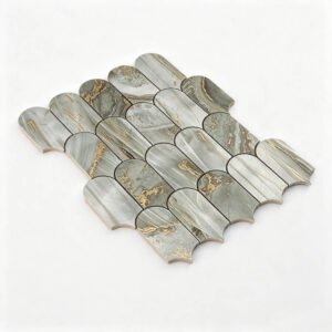 Aluminiummosaik i salviagrönt med fjällmönster