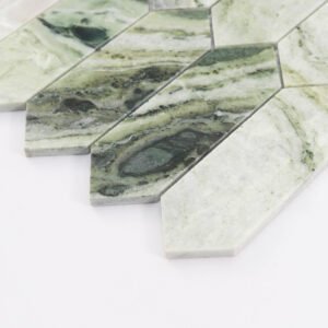 Piastrelle a mosaico in marmo – verde salvia / verde, esagonale, formato allungato