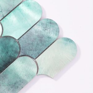 Piastrelle a mosaico in alluminio – acquamarina / verde, a ventaglio, spazzolato