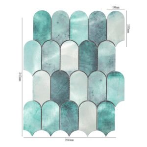 Piastrelle a mosaico in alluminio – acquamarina / verde, a ventaglio, spazzolato