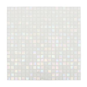 shimmering white glass square pool tile sheet photographed from straight angle