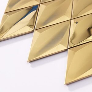 Mosaico metálico 3D dourado em losangos para painel de cozinha