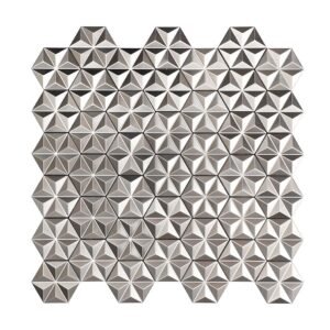 Front view of silver 3d hexagon stainless steel mosaic tile sheet