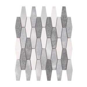 Front view of silver and white aluminum diamond mosaic tile sheet