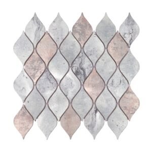 Front view of silver and bronze leaf mosaic tile sheet