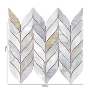 Mosaïque en aluminium – bleu / argenté, motif feuille, pour mur