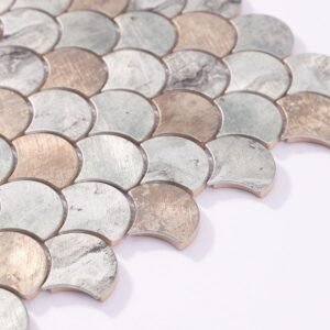 Mosaïque en aluminium – argenté, motif écailles, pour crédence