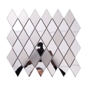 Front view of silver stainless steel diamond mosaic tiles