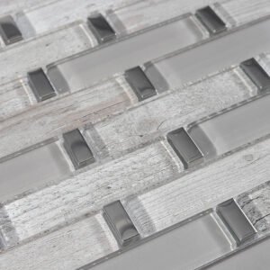 Mosaico linear de vidro cinzento e prateado para parede decorativa de átrio de hotel