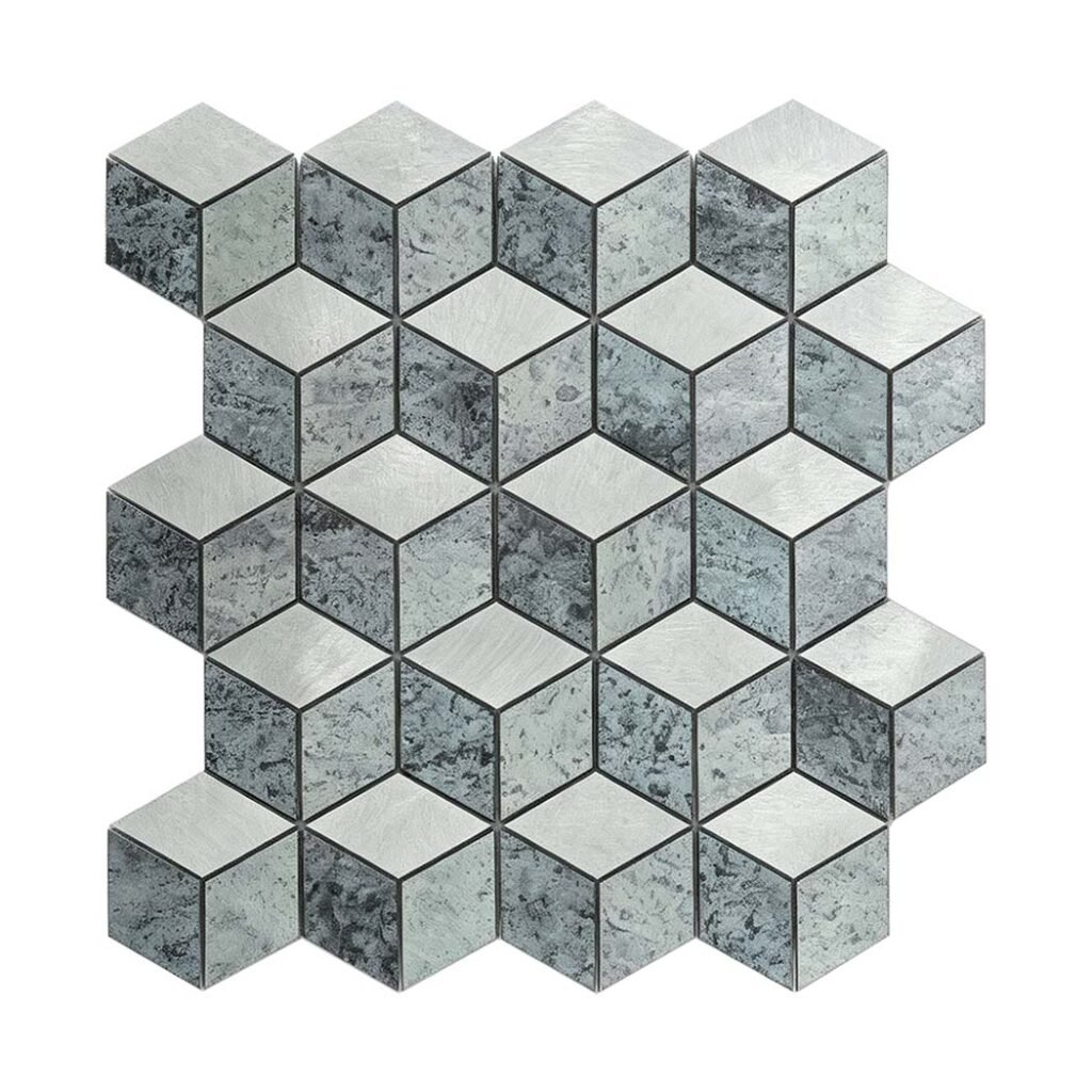 Mosaikfliesen aus Aluminium – Grau / Silberfarben, Sechsecke, für Wände