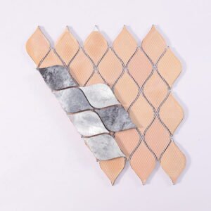 Mosaikfliesen aus Aluminium – Grau / Silberfarben, Blattmuster, für Fliesenspiegel – BJ-6AD608C2D633