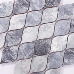 Mosaikfliesen aus Aluminium – Grau / Silberfarben, Blattmuster, für Fliesenspiegel – BJ-6AD608C2D633