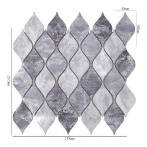 Mosaikfliesen aus Aluminium – Grau / Silberfarben, Blattmuster, für Fliesenspiegel – BJ-6AD608C2D633