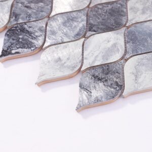 Mosaikfliesen aus Aluminium – Grau / Silberfarben, Blattmuster, für Fliesenspiegel – BJ-6AD608C2D633