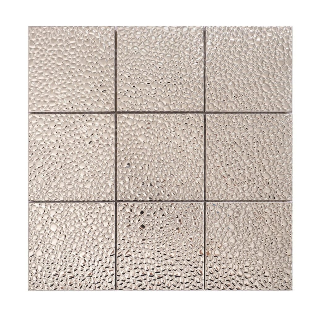 Mosaico de acero inoxidable – plateado, cuadrado, cubo