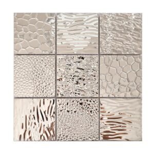 Silver mixed texture mosaic tile sheet full view