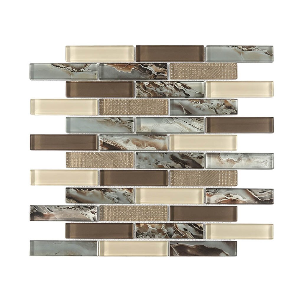 Mosaïque en verre – beige / marron, format métro, pour crédence