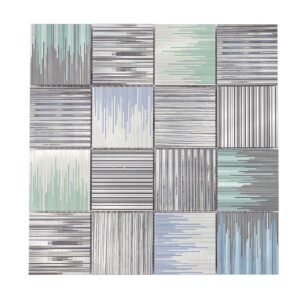 Full sheet of square aluminum linear textured mosaic tiles front view
