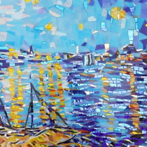 Notte stellata sopra il Rhône arte murale a mosaico
