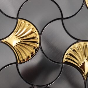 Mosaikfliesen aus Edelstahl – Schwarz / Goldfarben, Fächerform, für Wände