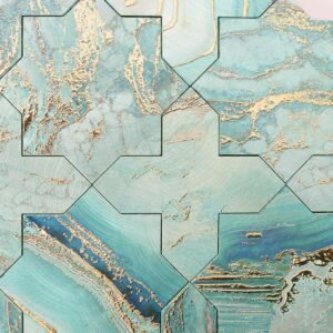 Mosaikfliesen aus Aluminium – Petrol / Goldfarben, Sternmuster