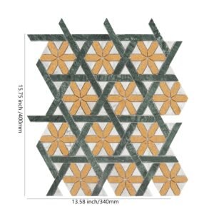 بلاط فسيفساء رخامي Geometria بنجوم صفراء للجدران والأرضيات