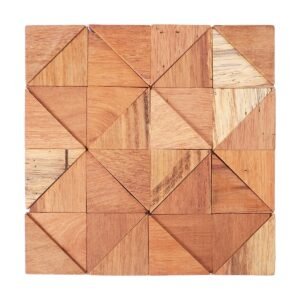 Triangular wood mosaic tile in geometric pattern front view