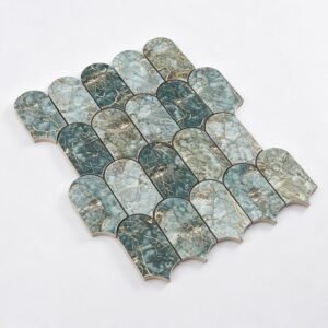 Mosaico de alumínio verde-jade com padrão de escamas de peixe