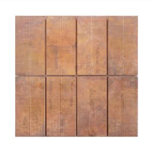 Full front view of vintage vertical grooved copper mosaic tiles