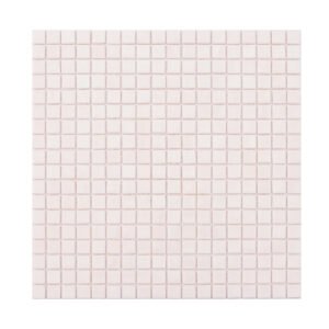 Full sheet of very light pink square glass mosaic tile on a light background