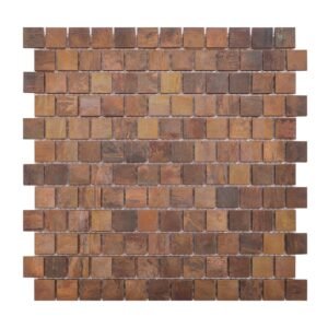 Vintage copper square mosaic tile sheet with mesh backing