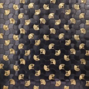 Mosaikfliesen aus Edelstahl – Schwarz / Goldfarben, Fächerform, für Wände
