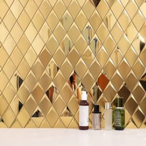 Decorative wall with gold stainless steel 3D diamond mosaic tiles and bottles