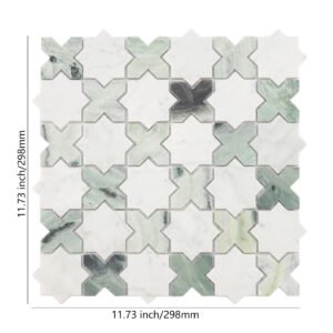 Mosaïque en marbre – blanc / vert, étoilé, géométrique, pour sol
