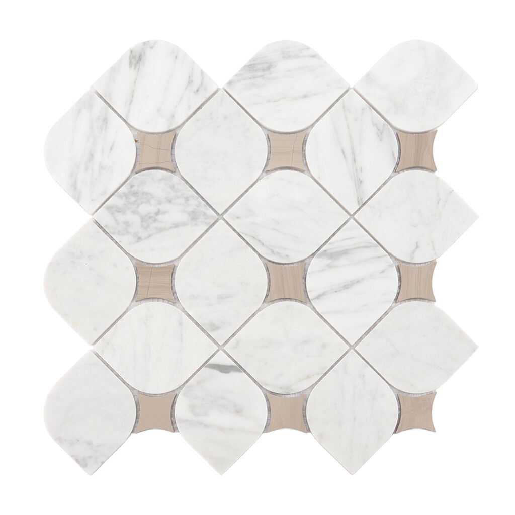 Piastrelle a mosaico in marmo – bianco / beige, arabesco, a stella