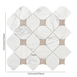 Piastrelle a mosaico in marmo – bianco / beige, arabesco, a stella