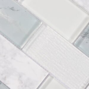 Piastrelle a mosaico in vetro e marmo – bianco / blu, formato metro