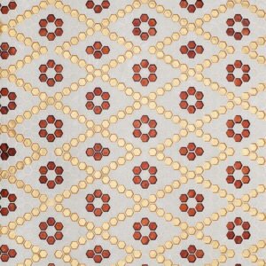 Piastrelle a mosaico in vetro – bianco / dorato / rosso, esagonale, floreale