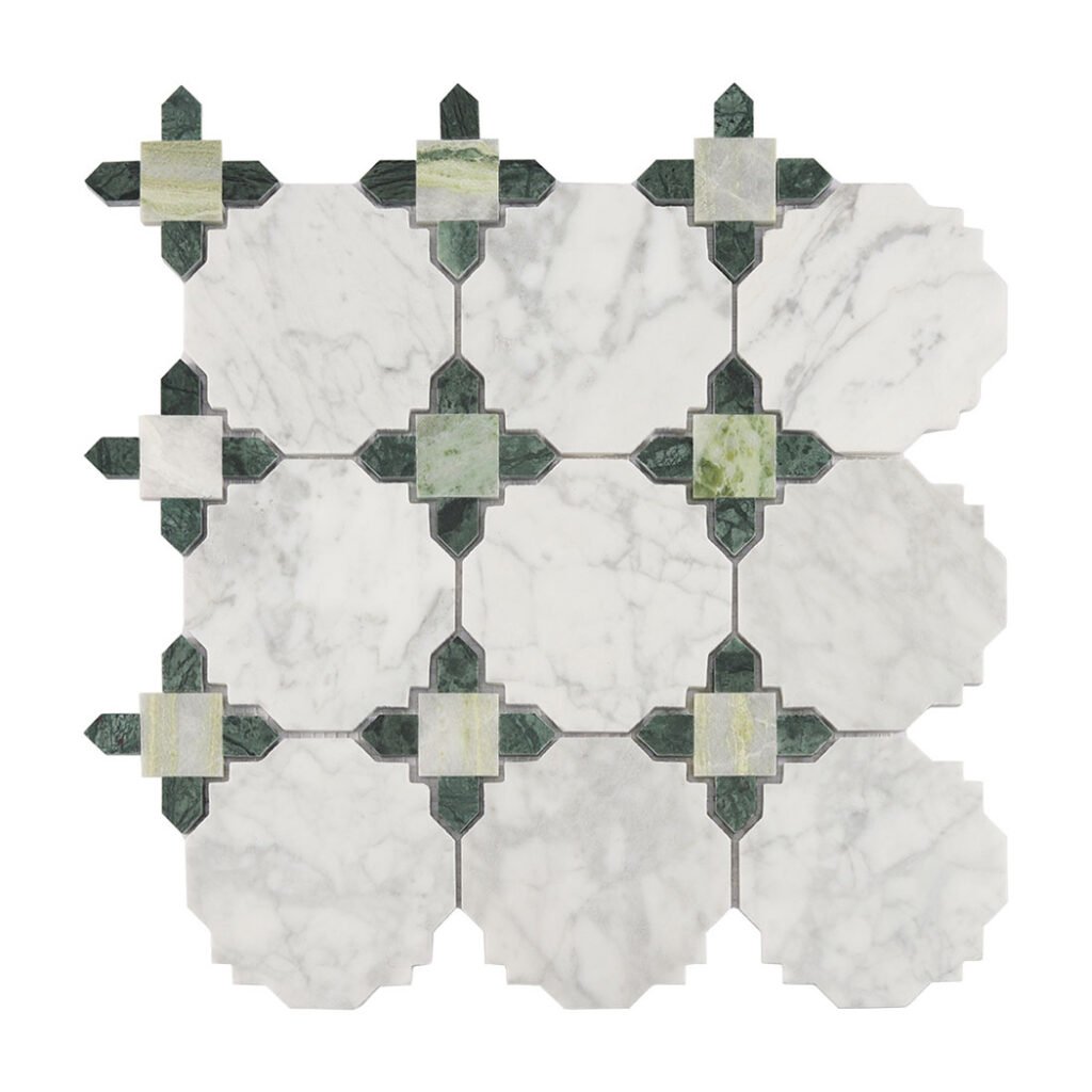 Piastrelle a mosaico in marmo – bianco / verde, a motivi geometrici, per paraschizzi – BJ-B5B87BD16A0D